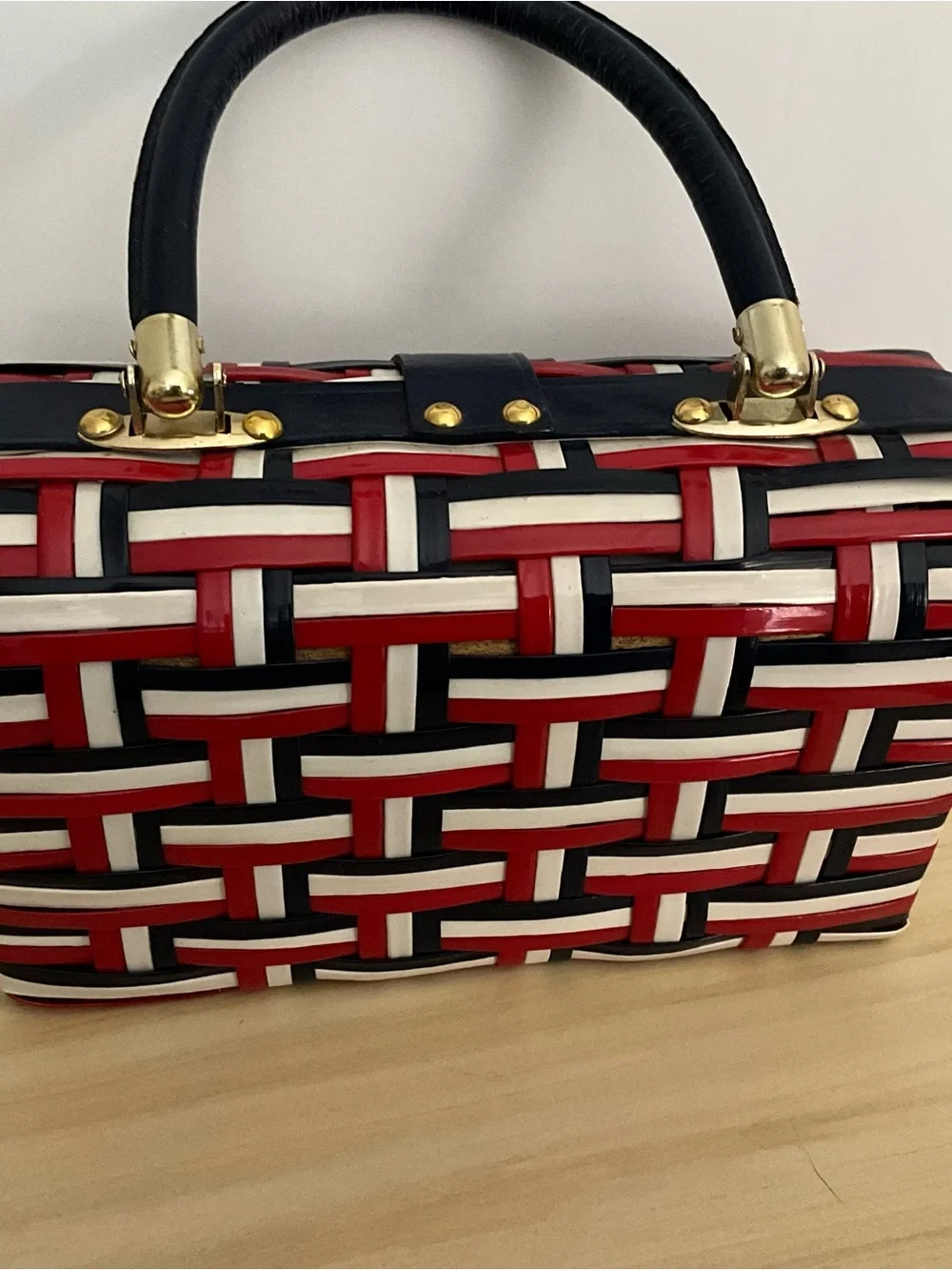 Woven Tricolor Top-Handle Bag - Red, White & Blue